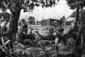 painting depicting Andrew Jackson's slaughter of Indians